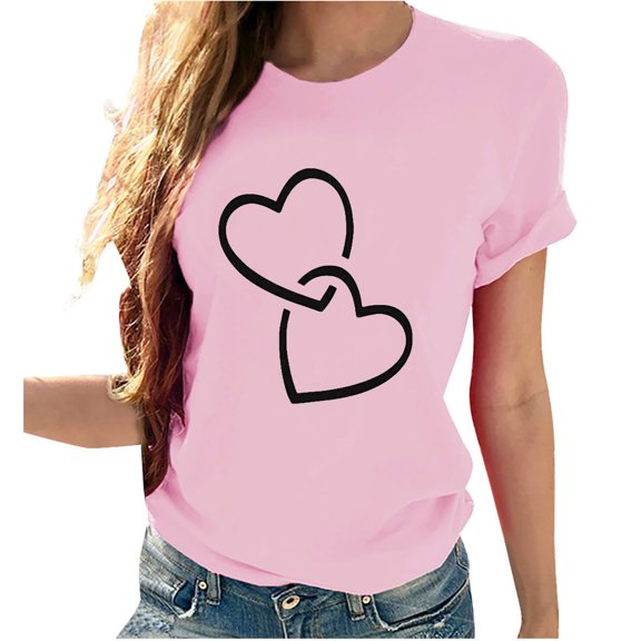 AOOCHASLY Valentine's Day Women's Tops, Fashion Women's Heart Print Graphic Cute Tee Shirt Funny T Shirt Tops