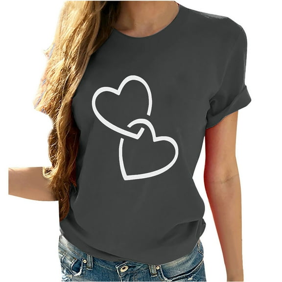 AOOCHASLY Valentine's Day Women's Tops, Fashion Women's Heart Print Graphic Cute Tee Shirt Funny T Shirt Tops