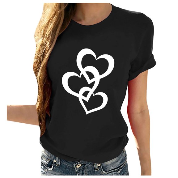 AOOCHASLY Valentine's Day Women's Tops, Fashion Women's Heart Print Graphic Cute Tee Shirt Funny T Shirt Tops
