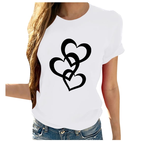 AOOCHASLY Valentine's Day Women's Tops, Fashion Women's Heart Print Graphic Cute Tee Shirt Funny T Shirt Tops