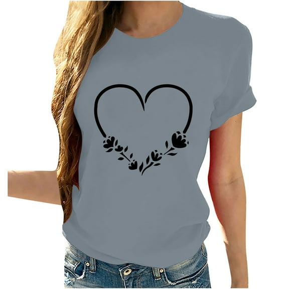 AOOCHASLY Valentine's Day Women's Tops, Fashion Women's Heart Print Graphic Cute Tee Shirt Funny T Shirt Tops