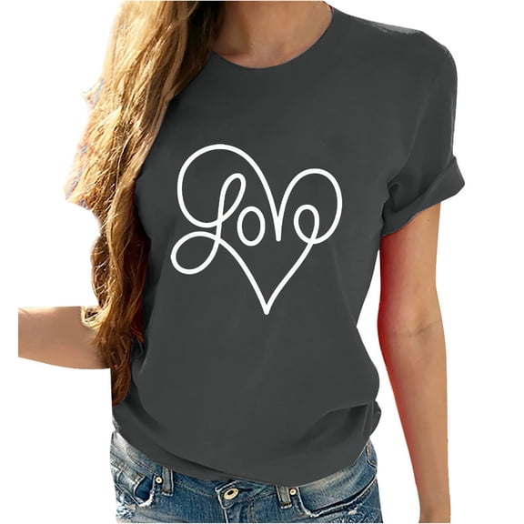 AOOCHASLY Valentine's Day Women's Tops, Fashion Women's Heart Print Graphic Cute Tee Shirt Funny T Shirt Tops