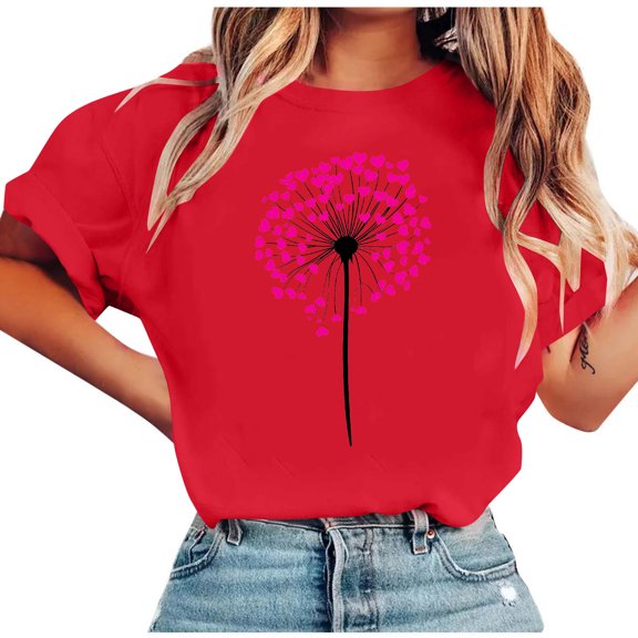 AOOCHASLY Valentine's Day Women's Tops, Fashion Women's Heart Print Graphic Cute Tee Shirt Funny T Shirt Tops