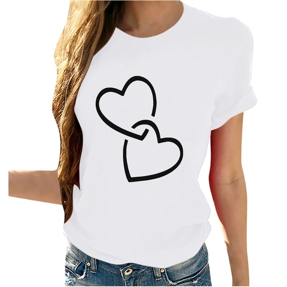 AOOCHASLY Valentine's Day Women's Tops, Fashion Women's Heart Print Graphic Cute Tee Shirt Funny T Shirt Tops