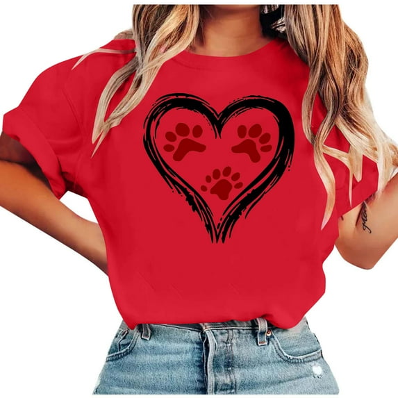 AOOCHASLY Valentine's Day Women's Tops, Fashion Women's Heart Print Graphic Cute Tee Shirt Funny T Shirt Tops