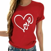 AOOCHASLIY AOOCHASLY Valentine's Day Women's Tops, Fashion Women's Heart Print Graphic Cute Tee Shirt Funny T Shirt Tops