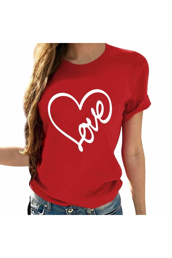 AOOCHASLY Valentine's Day Women's Tops, Fashion Women's Heart Print Graphic Cute Tee Shirt Funny T Shirt Tops