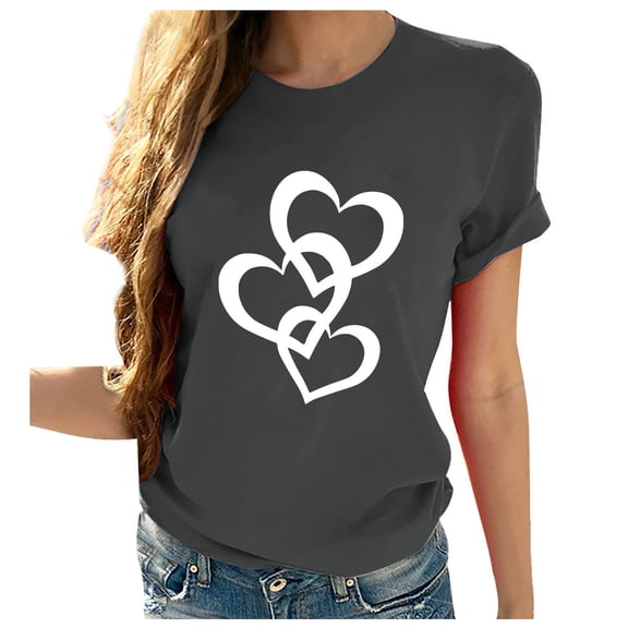 AOOCHASLY Valentine's Day Women's Tops, Fashion Women's Heart Print Graphic Cute Tee Shirt Funny T Shirt Tops