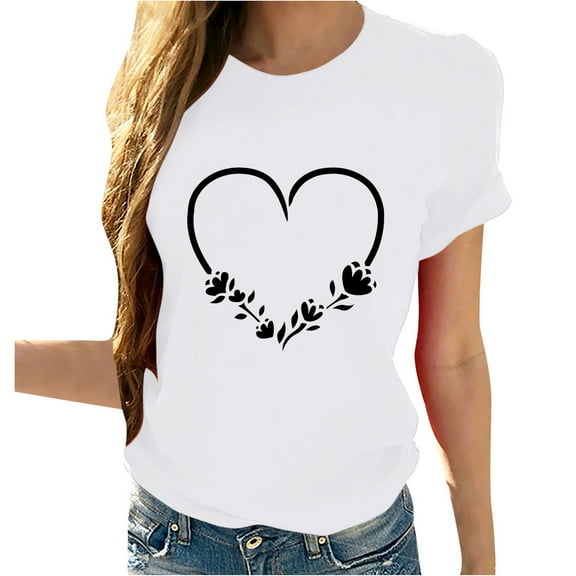 AOOCHASLY Valentine's Day Women's Tops, Fashion Women's Heart Print Graphic Cute Tee Shirt Funny T Shirt Tops