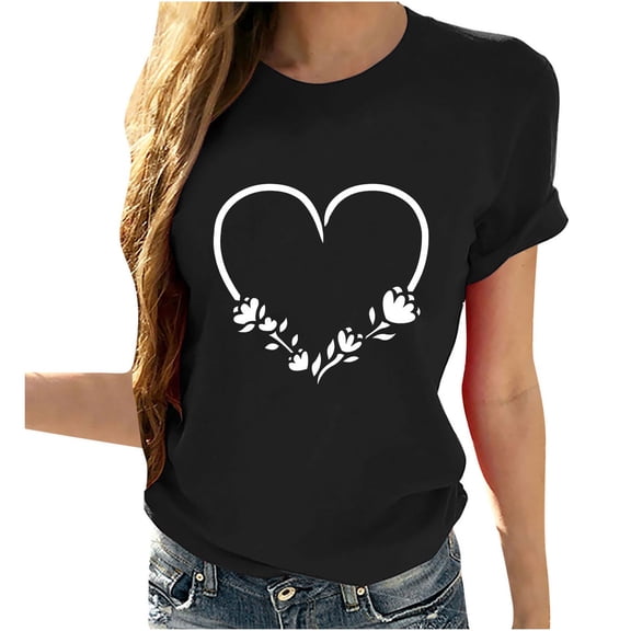 AOOCHASLY Valentine's Day Women's Tops, Fashion Women's Heart Print Graphic Cute Tee Shirt Funny T Shirt Tops