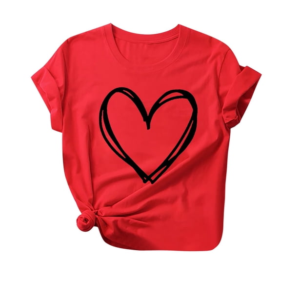 AOOCHASLY Valentine's Day Women's Tops, Fashion Women's Heart Print Graphic Cute Tee Shirt Funny T Shirt Tops