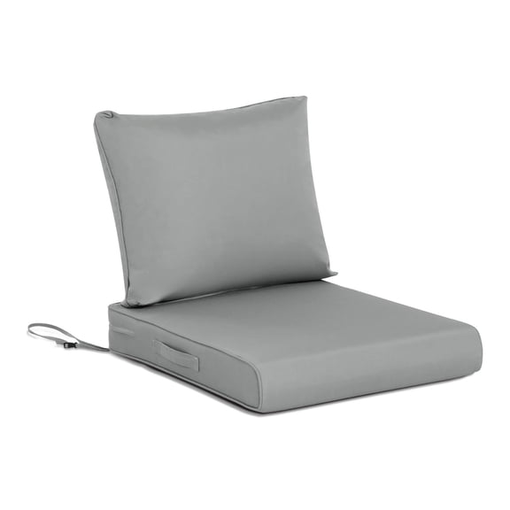 Aoodor Outdoor Chair Cushions Set, 25"x25", Water Resistant Outdoor Deep Seat Cushions with Handle & Adjustable Straps, Gray