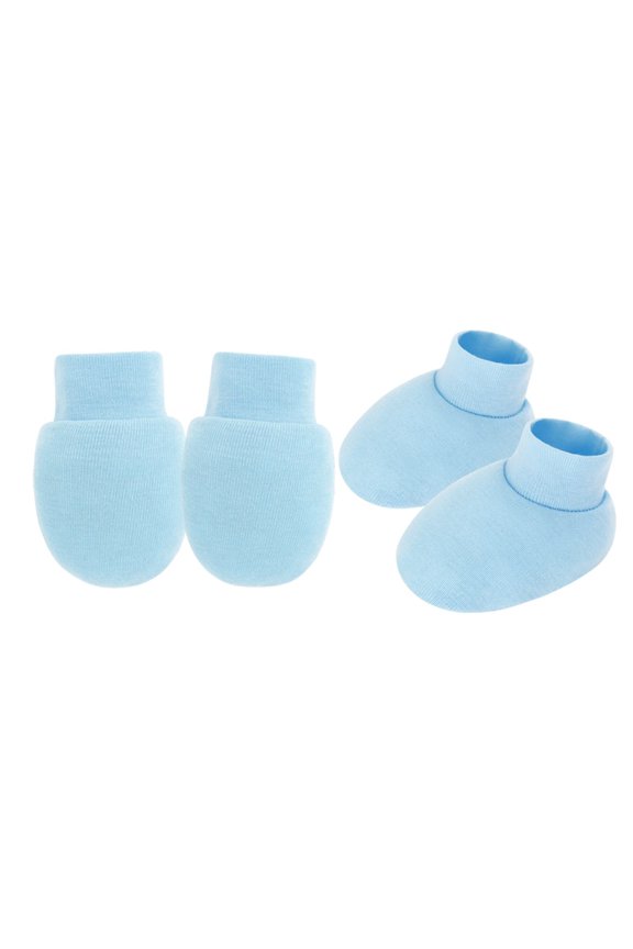 1 Set Newborns Baby Mittens and Foot Socks Set Solid Color Elastic Not Scratches