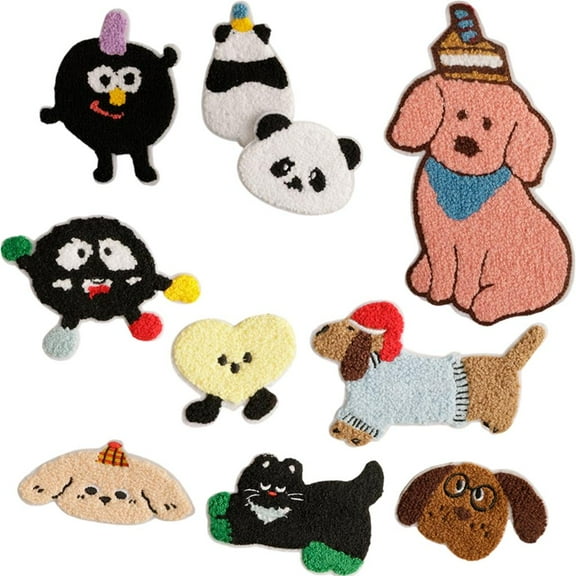 AOOOWER 10 Pcs Cartoon Cats Iron On Patches Applique Patches Animal Repair Patches Panda Embroidery Patches for Bag Decoration
