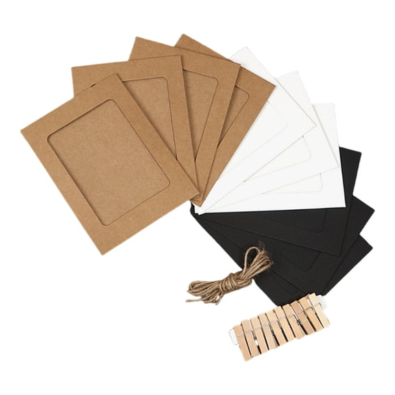AOOOWER 10 Piece Wall Art Paper Frame Set Paper Photo Holder with Rope and Wood Clips