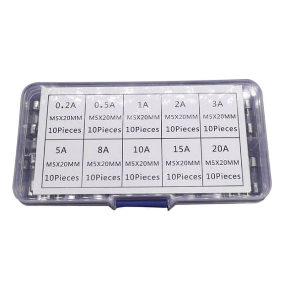 AOOOWER 100pcs Fuses Collection 5x20mm Glass Fuses Assortment 0.2A-20A for Home Repairs