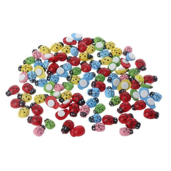 AOOOWER 100pcs Mini Ladybugs Shaped Stickers Miniature Ornament DIY Fairy Garden Decor