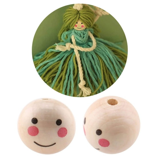 AOOOWER 100pcs Wood Loose Beads Round Spacer Ball Beads with Hole Smiling Face Doll Beads DIY Jewelry Making Finding Crafts 20mm