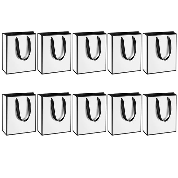 AOOOWER 10Pcs White Paper Bag with Handle 6x2.4x7.8Inch For Wedding Retail Packaging