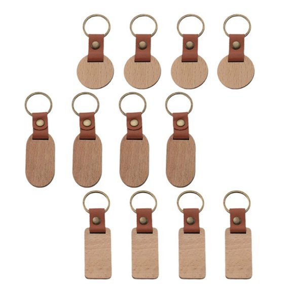 AOOOWER 12Pcs Blank Wood Keychains for Craft Supplies and Lasers Engraving Projects