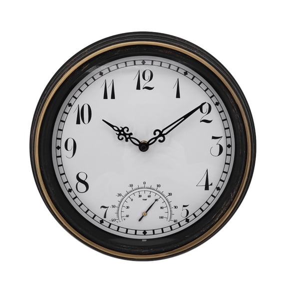AOOOWER 12inch Retro Wall Clock Thermometer Hanging Time Clock Decorative Crafts