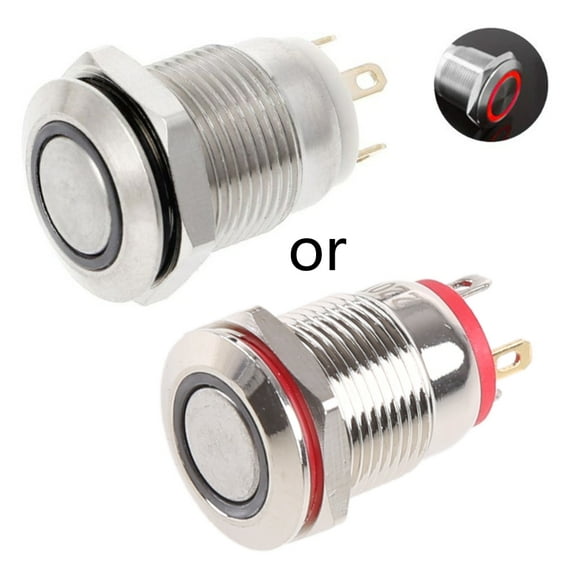 AOOOWER 12mm Waterproof Metal Push Button Switch LED Light Momentary Latching Car Engine Power Switch 12V 24V 220V Red Blue