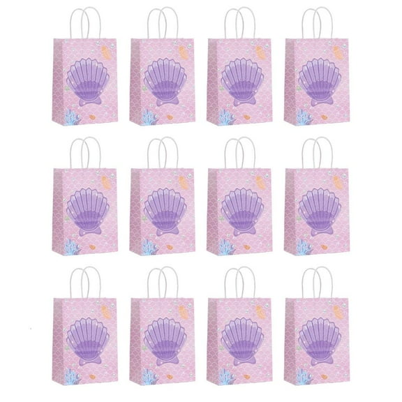 AOOOWER 12pcs Sea Themed Paper Packaging Bags with Handle Elegant Candy Cookie Bag for Parties Kids Party Supplies