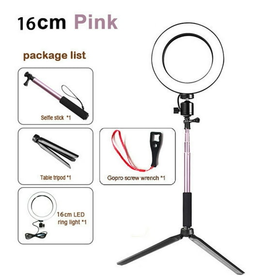 AOOOWER 14.5cm/16cm/20cm LED Ring Lamp with Tripod Stand and Selfie Stick Kit Mobile Phone Live Broadcast Selfie Fill Light Vlog Video Photography Light