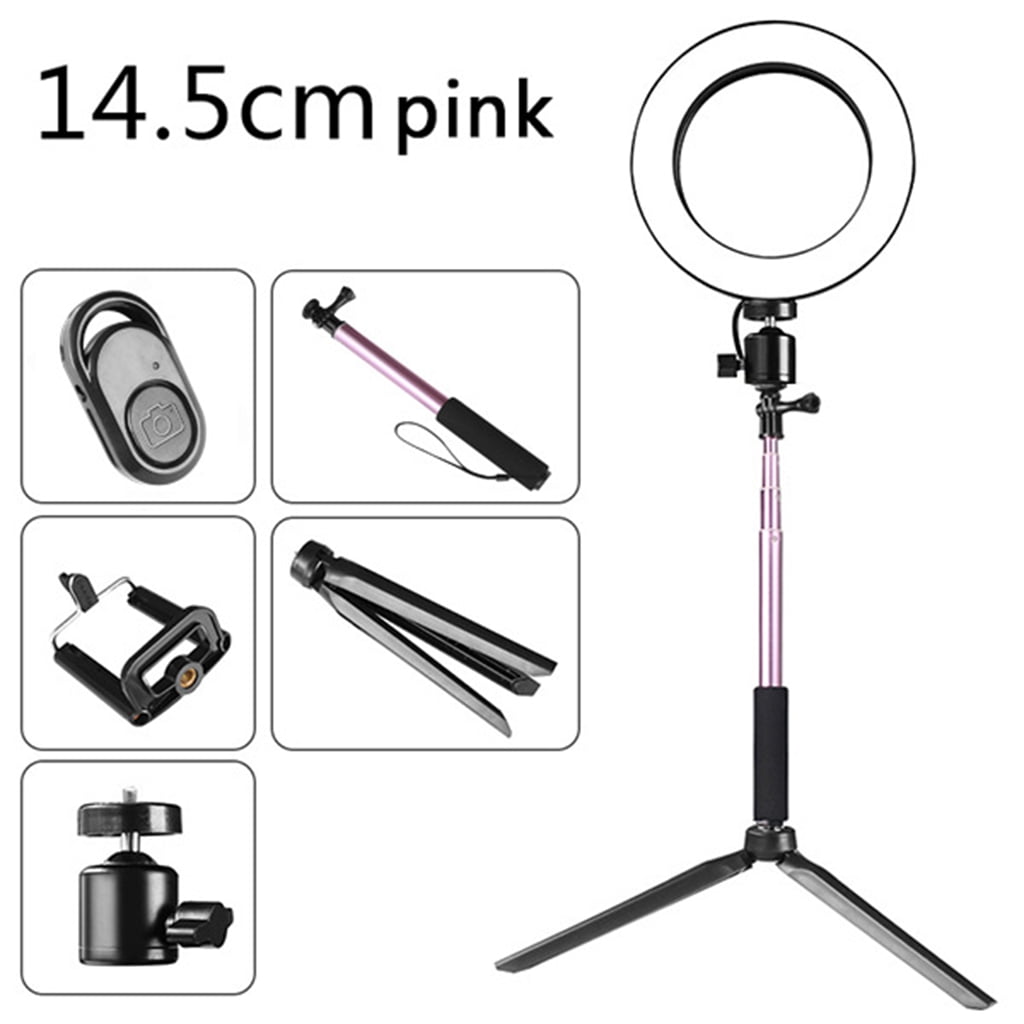 AOOOWER 14.5cm/16cm/20cm LED Ring Lamp with Tripod Stand and Selfie Stick Kit Mobile Phone Live Broadcast Selfie Fill Light Vlog Video Photography Light