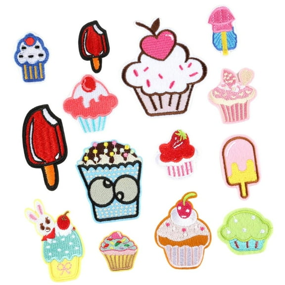 AOOOWER 14 Pcs Ice Cream Iron On Patches Applique Patches Food Repair Patches Cake Embroidered Patches for Bag Jeans Decoration