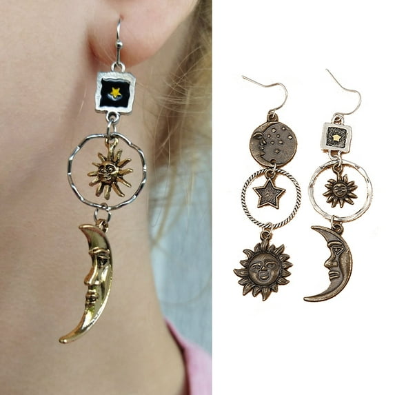 AOOOWER 1Pair Pentagram for Sun Moon Earrings Statement Temperament Earrings Women's Jew