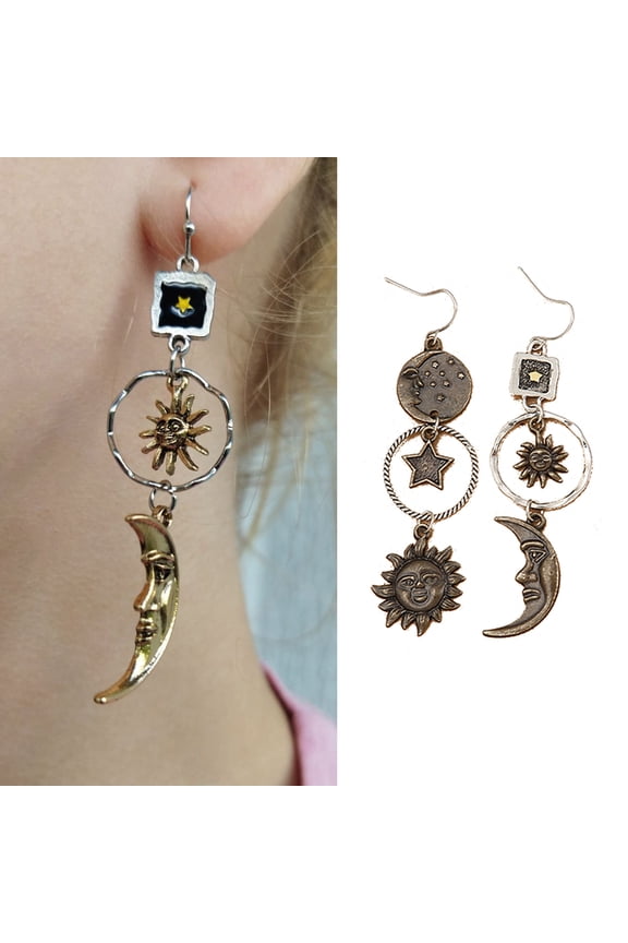 1Pair Pentagram for Sun Moon Earrings Statement Temperament Earrings Women's Jew