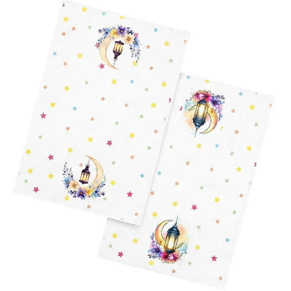 AOOOWER 2 Absorbent Microfiber Cloths Islamic Moon Flower Pattern Ramadans Kitchen Towel