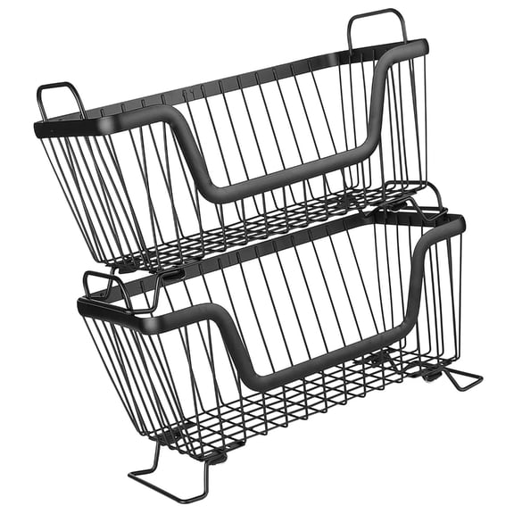AOOOWER 2 Pack Stackable Iron Meshes Baskets With Built In Handles Multipurpose Storage Bin For Home Storage And Organization