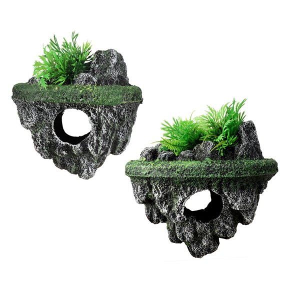 AOOOWER 2 Piece Resin Floating Stone for 3D Fish Tanks Hideouts Landscape Decoration