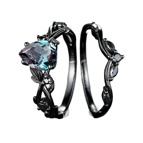 AOOOWER 2 Pieces Aquamarine Embedded Rings Blue Gemstones Finger Rings Sophisticated Jewelry for Stylish and Elegant Women