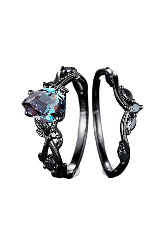 2 Pieces Aquamarine Embedded Rings Blue Gemstones Finger Rings Sophisticated Jewelry for Stylish and Elegant Women