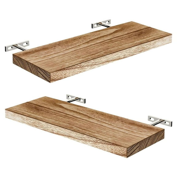 AOOOWER 2 Pieces Floating Shelves for Wall Natural Wood 40cm Sturdy Storage Organizers Light Brown Easy Mount Home Decors