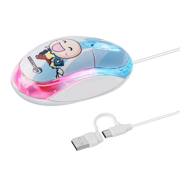 AOOOWER 2 in 1 Type C USB Wire Mouse 7 LED Backlight 1000DPI 3 Buttons Mouse for Laptop