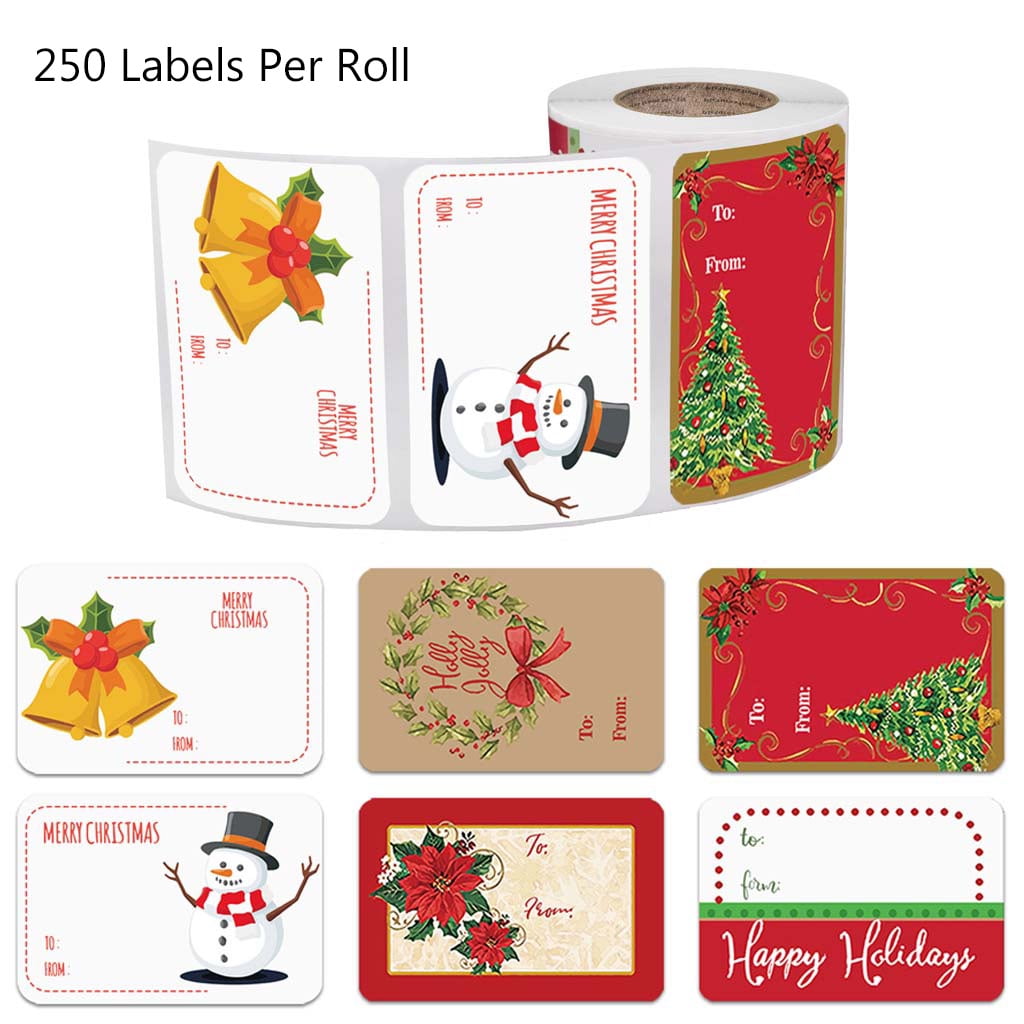 AOOOWER 250pcs Adhesive Christmas Gift Name Tags XMAS Stickers Present Seal  Labels Decor