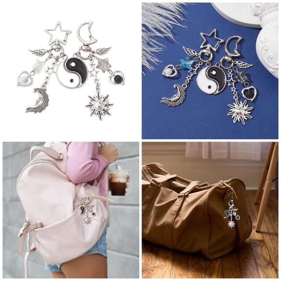AOOOWER 2PCS Fashion Moon Sun Heart Charm Keychains Couple Pendant Backpack Decoration