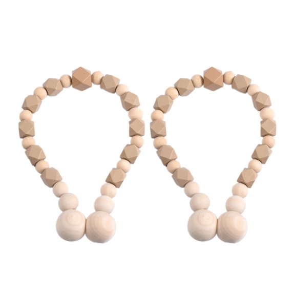AOOOWER 2Pcs Minimalists Gradient Beads Curtain Tiebacks Natural Wood Magnetic Fixation
