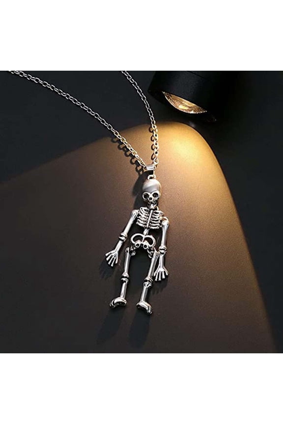 2Pcs Retro Skeleton Punk Ghost Necklaces Necklace for Best Friend Couples Hold Hands Necklaces Gifts