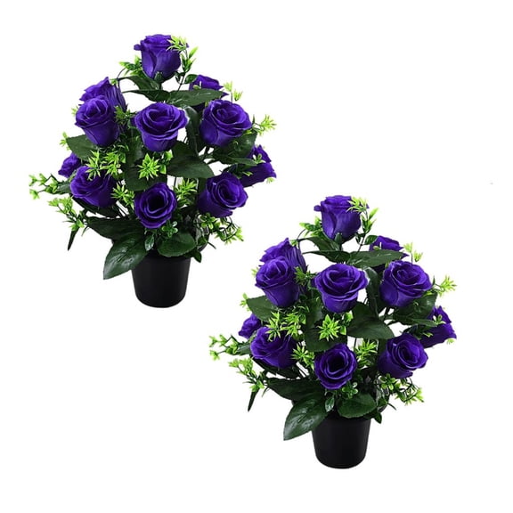 AOOOWER 2pcs Realistic Silk Rose Bouquets Bright Artificial Roses Grave Flowers for Funeral and Memorial Setting