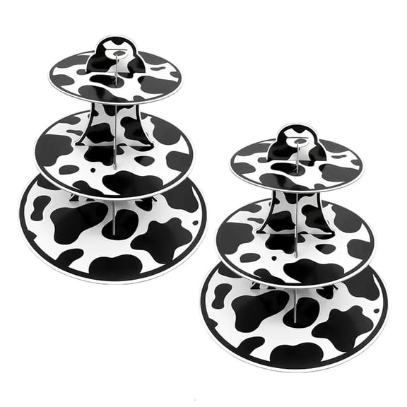 AOOOWER 3 Levels Dessert Display Tower for Kids Birthday Celebration Cupcake Holder Elegant Cow Prints Cake Storage Stand