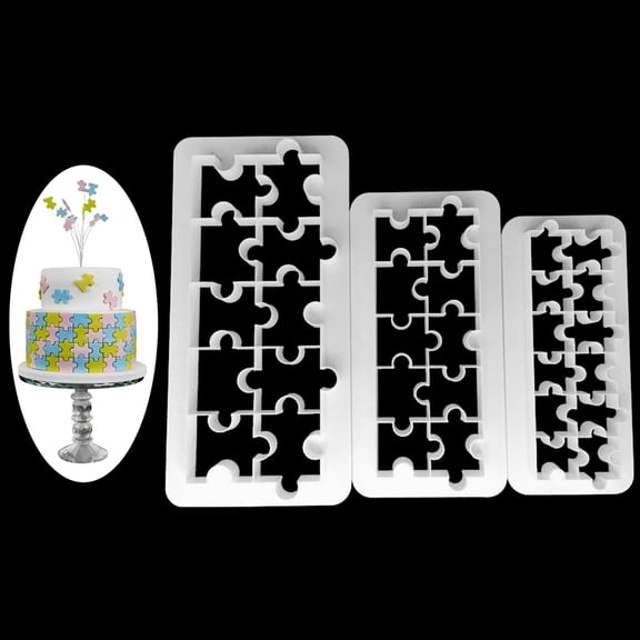 AOOOWER 3 Pcs Plastic Jigsaw Cake Mold Chocolate Cookie Cutter Fondant Decoration Tool