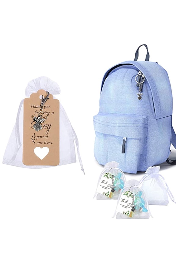 30Pcs/set Angel Pendant Keychain Christening Gift Keyring with Pendant Yarn Bag for Child Shower Christening Party Gift