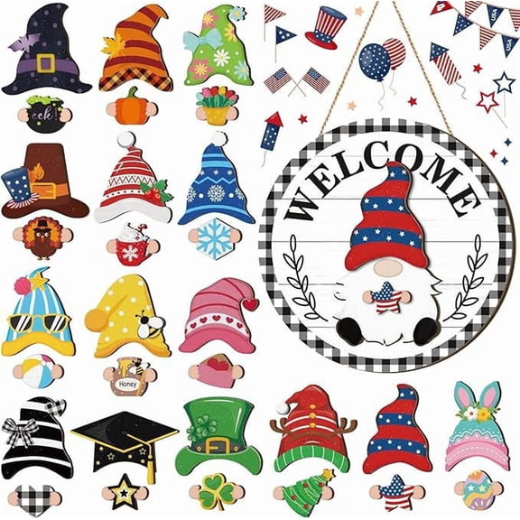 31pcs Painting Interchangeable Sign Seasonal Welcome Sign Painting s Decor with Detachable Hat and Hand for Holiday Gift