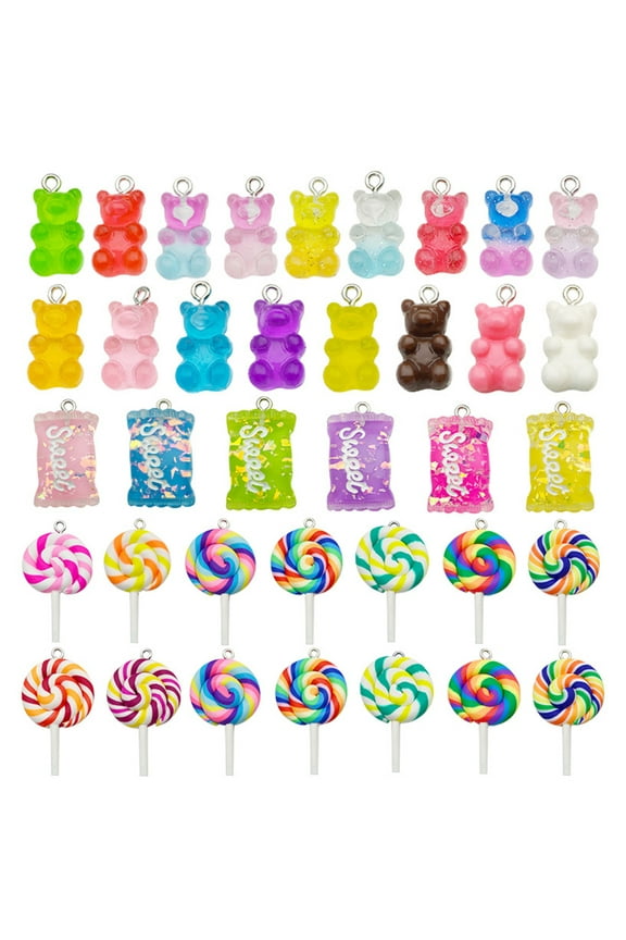 32 Pcs Colorful Candy Pendant Charm DIY Bear Charm Lovely Lollipop Shape for Art Craft Jewelry Making Bracelets Earrings