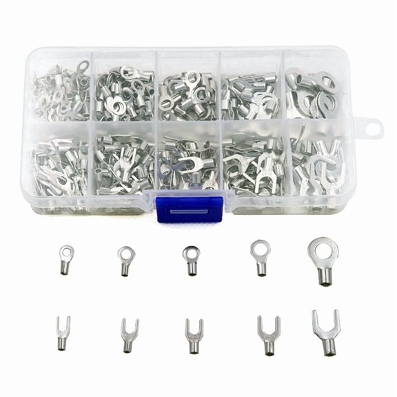 AOOOWER 320 PCS Non-Insulated Ring Terminal & Fork Connector Wire Lugs Battery Cable Terminals Crimp Electric Wire Terminals
